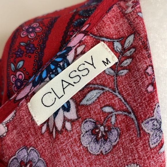 Cottagecore Elegant Red Floral Maxi Dress - Picture 7 of 7